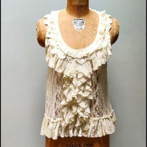 Ultra Pink Ivory Lace Ruffle Front Tank